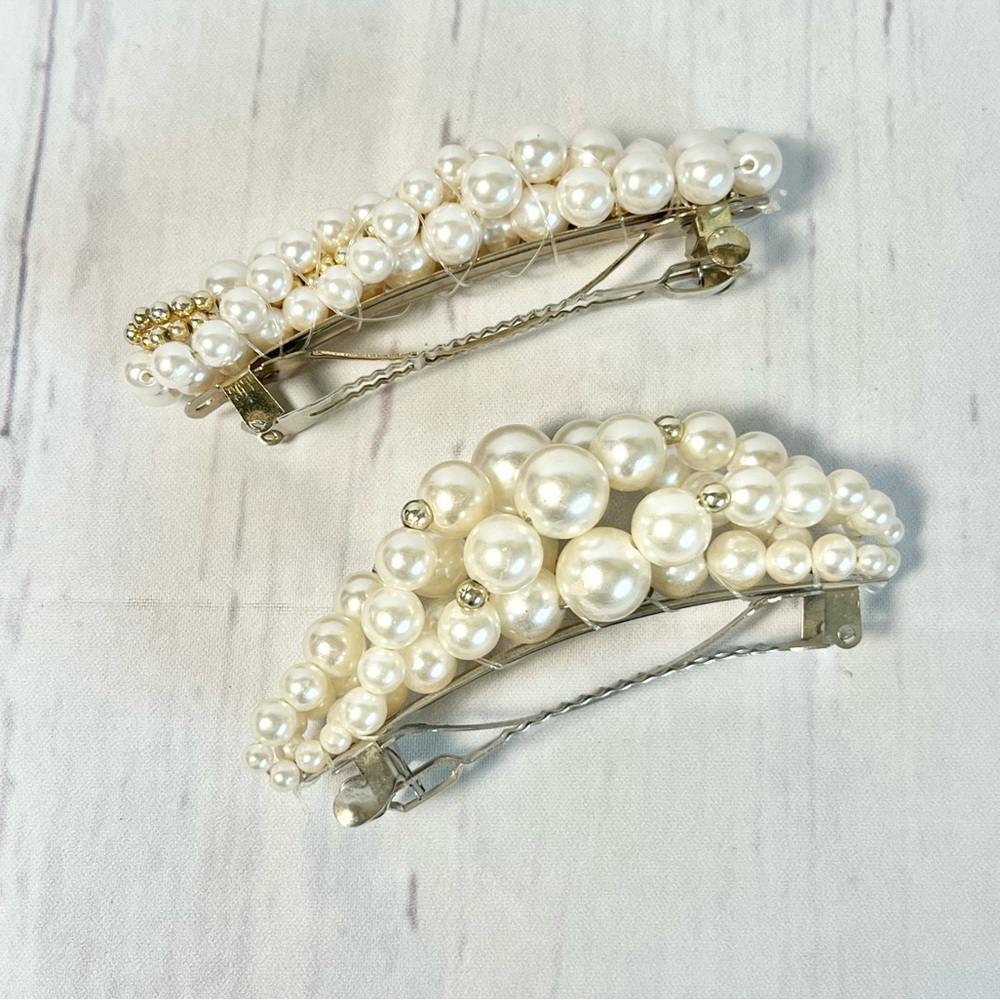 Bride Headband with 2 Vintage Pearl beaded barrettes for a Bridal Hair